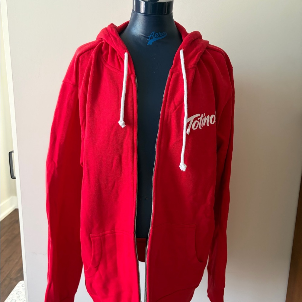 RARE Totino's Pizza Roll Red Zip Hoodie with White Drawstrings